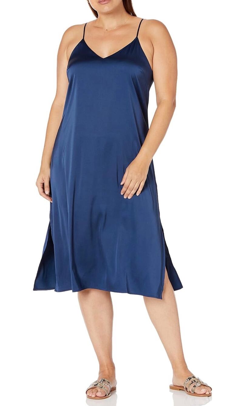 The Drop Ana Silky V-Neck Midi Slip Dress Navy XXL NEW